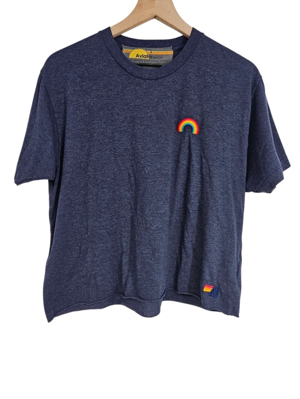 Aviator Nation Navy Blue Rainbow Embroidered Short Sleeve T-shirt